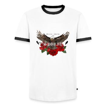 Eagle with rose design in high quality - Men's Ringer Shirt - white/black - Front - AI Model Female 172 light (172cm) & AI Model Male 178 dark (178cm)