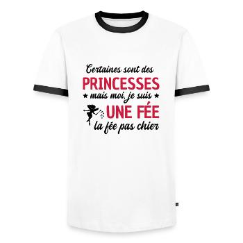 Princesses mais une fée / la fée pas chier - T-shirt contrasté Homme - blanc/noir - Devant - AI Model Female 172 light (172cm) & AI Model Male 178 dark (178cm)