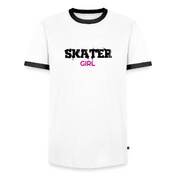 patineur, patineuse fille, t-shirts patineur, sweat à capuche patineur - T-shirt contrasté Homme - blanc/noir - Devant - AI Model Female 172 light (172cm) & AI Model Male 178 dark (178cm)