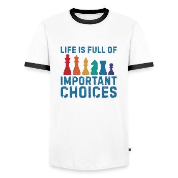Important choices échecs de pensées maître d’échecs - T-shirt contrasté Homme - blanc/noir - Devant - AI Model Female 172 light (172cm) & AI Model Male 178 dark (178cm)