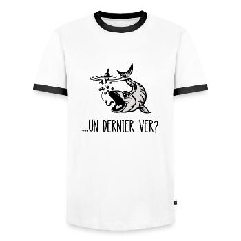 un dernier ver - T-shirt contrasté Homme - blanc/noir - Devant - AI Model Female 172 light (172cm) & AI Model Male 178 dark (178cm)