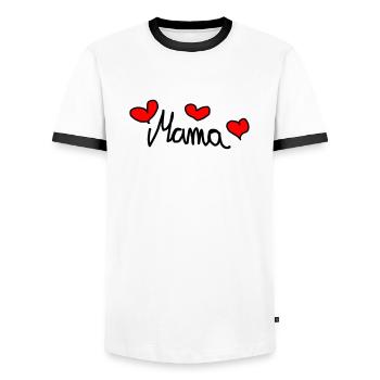 Maman - Doux design avec des cœurs - T-shirt contrasté Homme - blanc/noir - Devant - AI Model Female 172 light (172cm) & AI Model Male 178 dark (178cm)