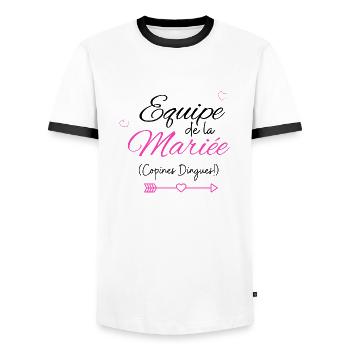 équipe de la Mariée evjf t-shirt assorti - T-shirt contrasté Homme - blanc/noir - Devant - AI Model Female 172 light (172cm) & AI Model Male 178 dark (178cm)