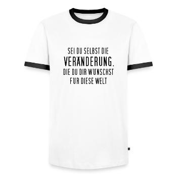Sei du selbst die Veränderung, die du dir ... - Männer Kontrast-T-Shirt - Weiß/Schwarz - Vorne - AI Model Female 172 light (172cm) & AI Model Male 178 dark (178cm)