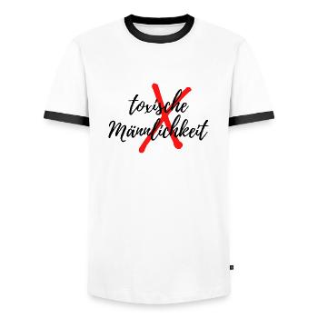 Gegen toxische Männlichkeit - Männer Kontrast-T-Shirt - Weiß/Schwarz - Vorne - AI Model Female 172 light (172cm) & AI Model Male 178 dark (178cm)