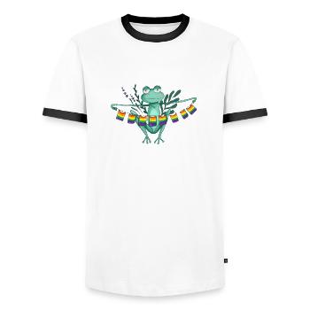 Pride frog with rainbow flags - Men's Ringer Shirt - white/black - Front - AI Model Female 172 light (172cm) & AI Model Male 178 dark (178cm)