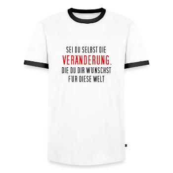 Sei du selbst die Veränderung, die du dir ... - Männer Kontrast-T-Shirt - Weiß/Schwarz - Vorne - AI Model Female 172 light (172cm) & AI Model Male 178 dark (178cm)