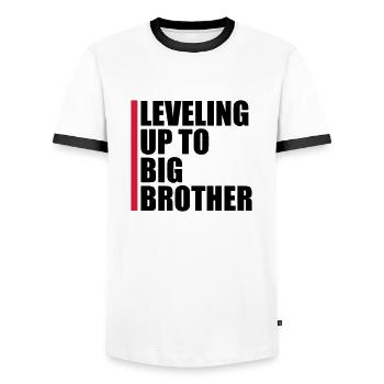 Leveling up big brother - Men's Ringer Shirt - white/black - Front - AI Model Female 172 light (172cm) & AI Model Male 178 dark (178cm)