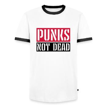 punks not dead quote - Men's Ringer Shirt - white/black - Front - AI Model Female 172 light (172cm) & AI Model Male 178 dark (178cm)