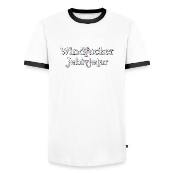 Bosnian fraza Wind fucker LZN Izet Rukfas Combe - Men's Ringer Shirt - white/black - Front - AI Model Female 172 light (172cm) & AI Model Male 178 dark (178cm)