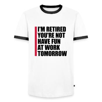 Amusez-vous au travail - T-shirt contrasté Homme - blanc/noir - Devant - AI Model Female 172 light (172cm) & AI Model Male 178 dark (178cm)