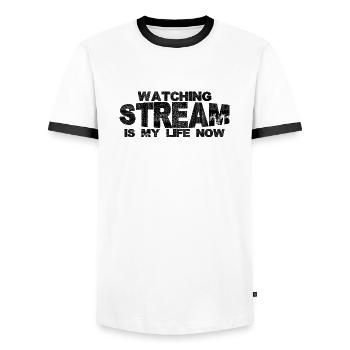 Regarder Stream est ma vie maintenant 2 - T-shirt contrasté Homme - blanc/noir - Devant - AI Model Female 172 light (172cm) & AI Model Male 178 dark (178cm)