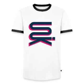 UNIK high vertical bluepink - Men's Ringer Shirt - white/black - Front - AI Model Female 172 light (172cm) & AI Model Male 178 dark (178cm)
