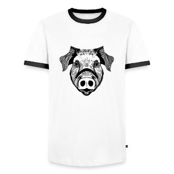 pig sweet pigs pigs animal animals 8 - Men's Ringer Shirt - white/black - Front - AI Model Female 172 light (172cm) & AI Model Male 178 dark (178cm)