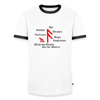 Runa "Ansuz" (ger.) - Männer Kontrast-T-Shirt - Weiß/Schwarz - Vorne - AI Model Female 172 light (172cm) & AI Model Male 178 dark (178cm)