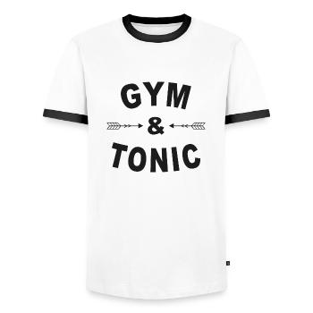 GYM & TONIC - Men's Ringer Shirt - white/black - Front - AI Model Female 172 light (172cm) & AI Model Male 178 dark (178cm)
