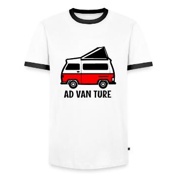 Adventure Camper Van - Men's Ringer Shirt - white/black - Front - AI Model Female 172 light (172cm) & AI Model Male 178 dark (178cm)