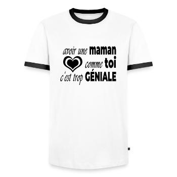 avoir une maman comme toi c'est trop génial - T-shirt contrasté Homme - blanc/noir - Devant - AI Model Female 172 light (172cm) & AI Model Male 178 dark (178cm)
