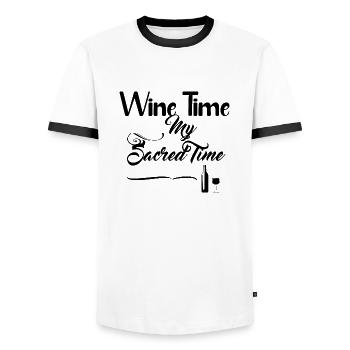 Wine Time - Alcoholic Beverage Design - Men's Ringer Shirt - white/black - Front - AI Model Female 172 light (172cm) & AI Model Male 178 dark (178cm)