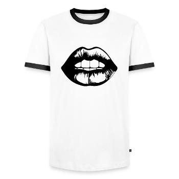 Lèvres, bouche, baisers lèvres - T-shirt contrasté Homme - blanc/noir - Devant - AI Model Female 172 light (172cm) & AI Model Male 178 dark (178cm)