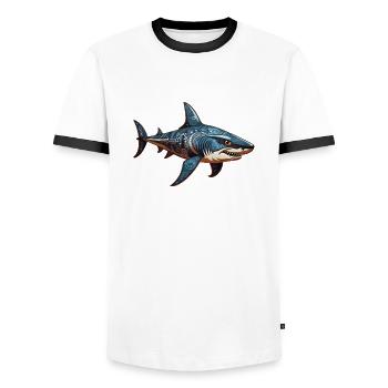 Adinkra Shark 4 - Men's Ringer Shirt - white/black - Front - AI Model Female 172 light (172cm) & AI Model Male 178 dark (178cm)
