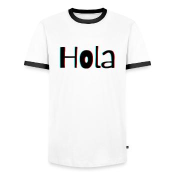 Hola – Friendly Spanish Greeting with Warmth - Men's Ringer Shirt - white/black - Front - AI Model Female 172 light (172cm) & AI Model Male 178 dark (178cm)