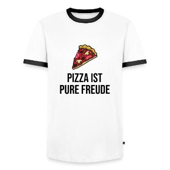 Pizza is pure joy - Men's Ringer Shirt - white/black - Front - AI Model Female 172 light (172cm) & AI Model Male 178 dark (178cm)