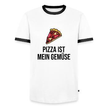 Pizza is my vegetable - Men's Ringer Shirt - white/black - Front - AI Model Female 172 light (172cm) & AI Model Male 178 dark (178cm)