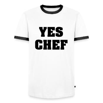 Yes chef - Men's Ringer Shirt - white/black - Front - AI Model Female 172 light (172cm) & AI Model Male 178 dark (178cm)