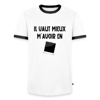 il vaut mieux m'avoir en photo - T-shirt contrasté Homme - blanc/noir - Devant - AI Model Female 172 light (172cm) & AI Model Male 178 dark (178cm)