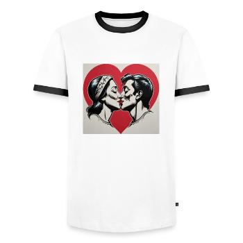 Kiss - Men's Ringer Shirt - white/black - Front - AI Model Female 172 light (172cm) & AI Model Male 178 dark (178cm)
