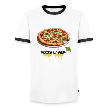 Pizzalover, pizza love, pizza - Männer Kontrast-T-Shirt - Weiß/Schwarz - Vorne - AI Model Female 172 light (172cm) & AI Model Male 178 dark (178cm)