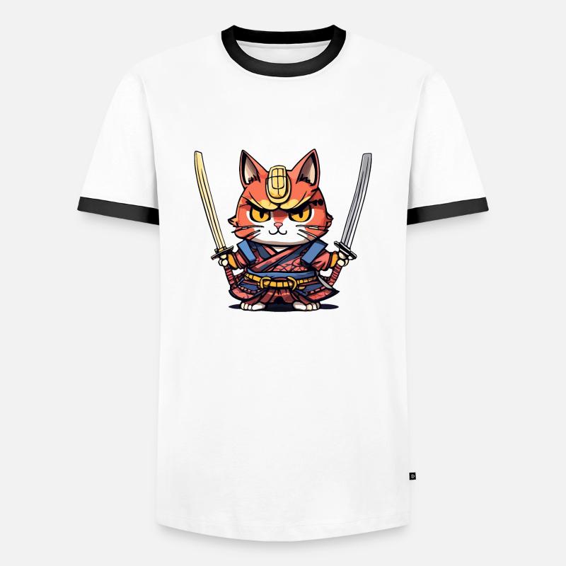 Samurai-Katze #41 - Männer Kontrast-T-Shirt - Weiß/Schwarz