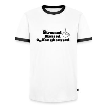 Coffee Addict - Kaffee - Männer Kontrast-T-Shirt - Weiß/Schwarz - Vorne - AI Model Female 172 light (172cm) & AI Model Male 178 dark (178cm)