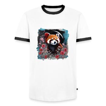 Roter panda,panda, Blumen, Malerei - Männer Kontrast-T-Shirt - Weiß/Schwarz - Vorne - AI Model Female 172 light (172cm) & AI Model Male 178 dark (178cm)