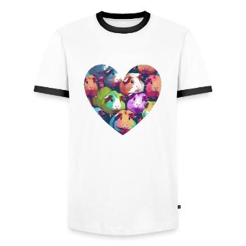 Meerschweinchen, illustration,Malerei,Herz - Männer Kontrast-T-Shirt - Weiß/Schwarz - Vorne - AI Model Female 172 light (172cm) & AI Model Male 178 dark (178cm)