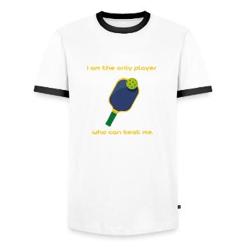 Pickleball . Je suis le seul à pouvoir me vaincre - T-shirt contrasté Homme - blanc/noir - Devant - AI Model Female 172 light (172cm) & AI Model Male 178 dark (178cm)