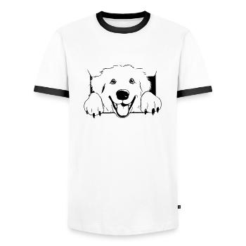 Bouvier des Pyrénées - T-shirt contrasté Homme - blanc/noir - Devant - AI Model Female 172 light (172cm) & AI Model Male 178 dark (178cm)