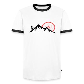 Mountainbike Berge Berg Fahrrad Bergsport - Männer Kontrast-T-Shirt - Weiß/Schwarz - Vorne - AI Model Female 172 light (172cm) & AI Model Male 178 dark (178cm)