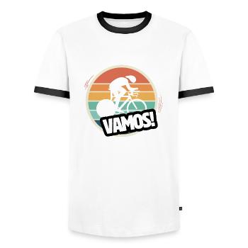 Vamos retro track cyclist - Men's Ringer Shirt - white/black - Front - AI Model Female 172 light (172cm) & AI Model Male 178 dark (178cm)