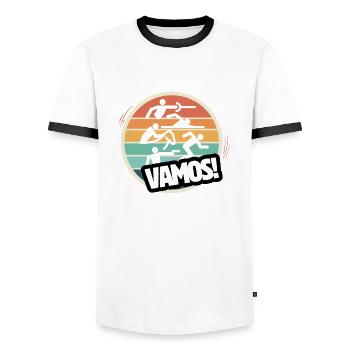 Vamos retro modern pentathlon - Men's Ringer Shirt - white/black - Front - AI Model Female 172 light (172cm) & AI Model Male 178 dark (178cm)