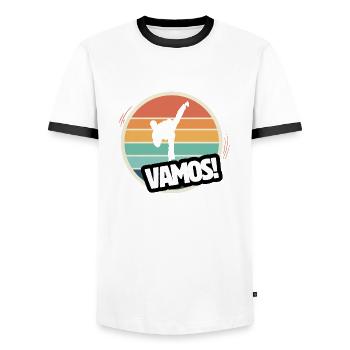 Vamos Retro Taekwondo - Men's Ringer Shirt - white/black - Front - AI Model Female 172 light (172cm) & AI Model Male 178 dark (178cm)