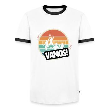 Vamos beach volley rétro - T-shirt contrasté Homme - blanc/noir - Devant - AI Model Female 172 light (172cm) & AI Model Male 178 dark (178cm)