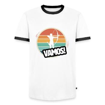 Vamos Archery Retro - Men's Ringer Shirt - white/black - Front - AI Model Female 172 light (172cm) & AI Model Male 178 dark (178cm)