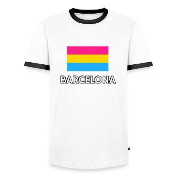 Pan Pride Flagge Barcelona - Männer Kontrast-T-Shirt - Weiß/Schwarz - Vorne - AI Model Female 172 light (172cm) & AI Model Male 178 dark (178cm)