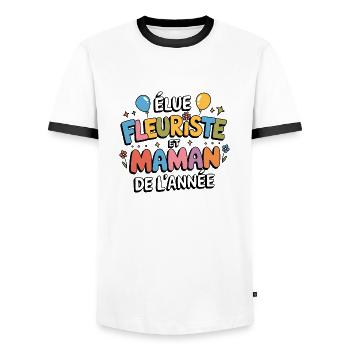 Elu fleuriste et maman de l'année - T-shirt contrasté Homme - blanc/noir - Devant - AI Model Female 172 light (172cm) & AI Model Male 178 dark (178cm)
