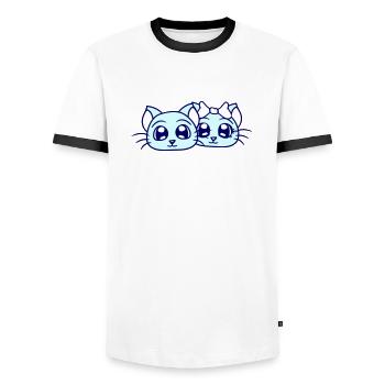 Zwei Katzen Paar 2 Romantisches verliebtes Pärchen - Männer Kontrast-T-Shirt - Weiß/Schwarz - Vorne - AI Model Female 172 light (172cm) & AI Model Male 178 dark (178cm)