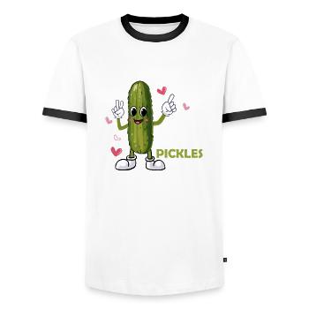 J’aime vraiment les cornichons, d’accord ? Concombre Vegan Pic - T-shirt contrasté Homme - blanc/noir - Devant - AI Model Female 172 light (172cm) & AI Model Male 178 dark (178cm)