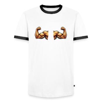 biceps 2 - Men's Ringer Shirt - white/black - Front - AI Model Female 172 light (172cm) & AI Model Male 178 dark (178cm)