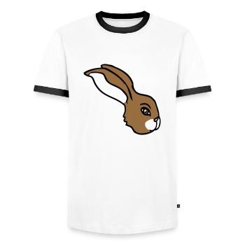 Bunny face peeking sideways profile side view - Men's Ringer Shirt - white/black - Front - AI Model Female 172 light (172cm) & AI Model Male 178 dark (178cm)